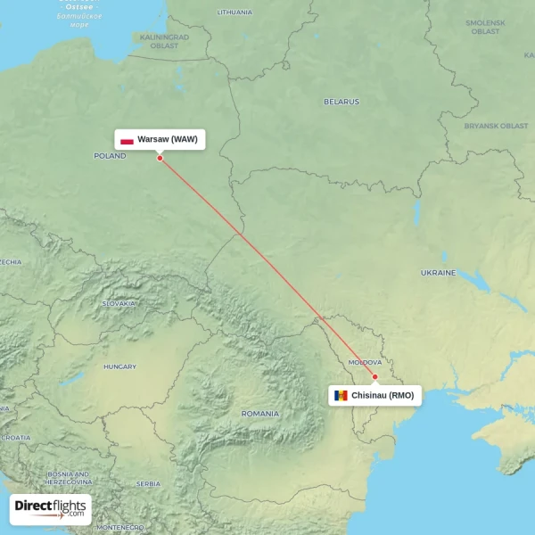 Chisinau - Warsaw direct flight map