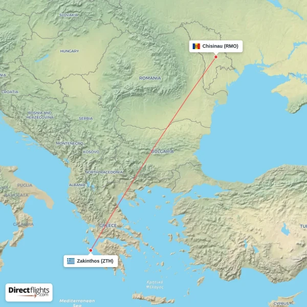 Chisinau - Zakinthos direct flight map