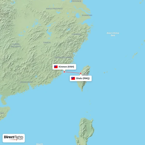 Shalu - Kinmen direct flight map