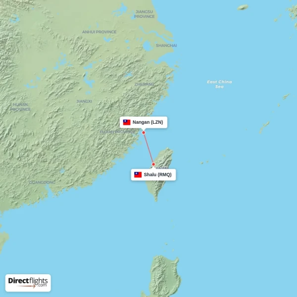 Shalu - Nangan direct flight map