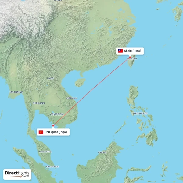 Shalu - Phu Quoc direct flight map
