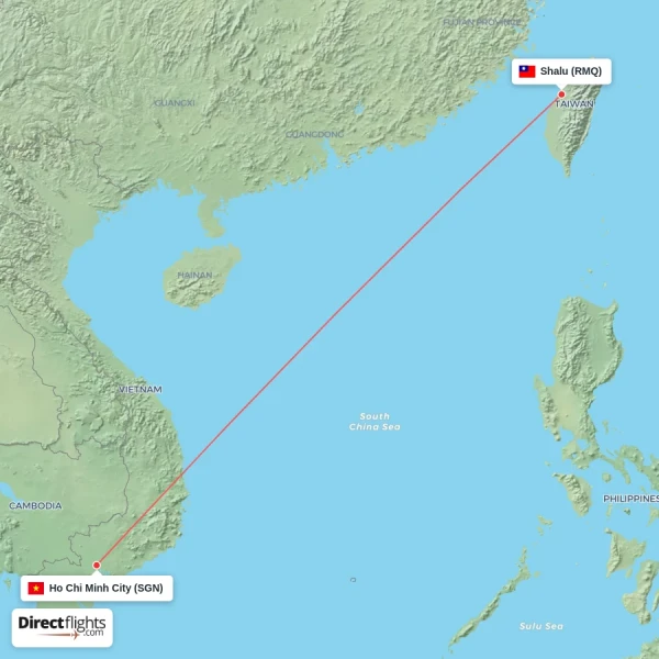Shalu - Ho Chi Minh City direct flight map