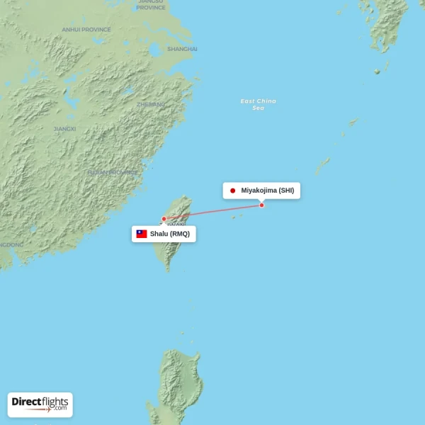 Shalu - Miyakojima direct flight map