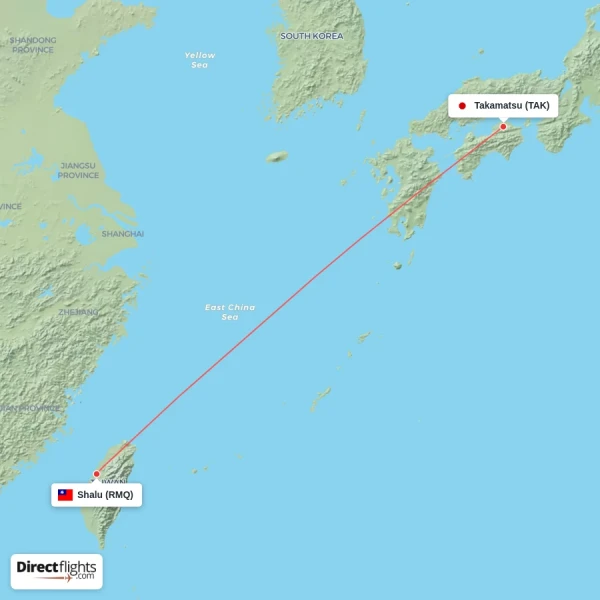 Shalu - Takamatsu direct flight map