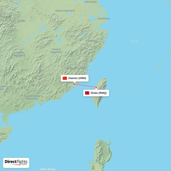 Shalu - Xiamen direct flight map
