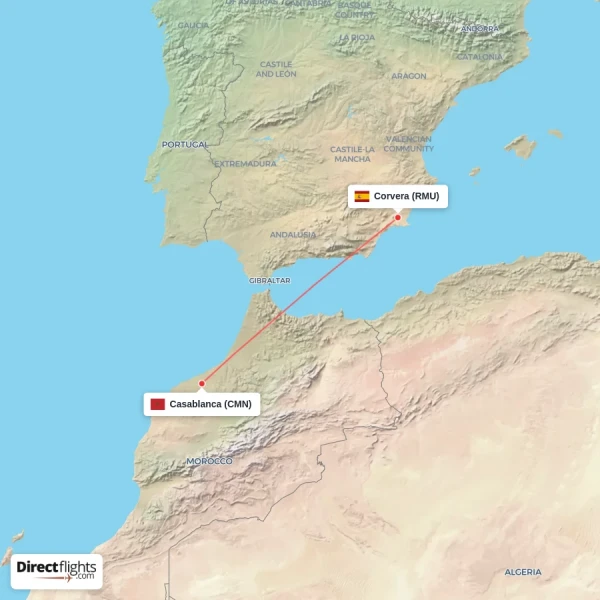Corvera - Casablanca direct flight map