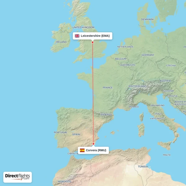 Corvera - Leicestershire direct flight map
