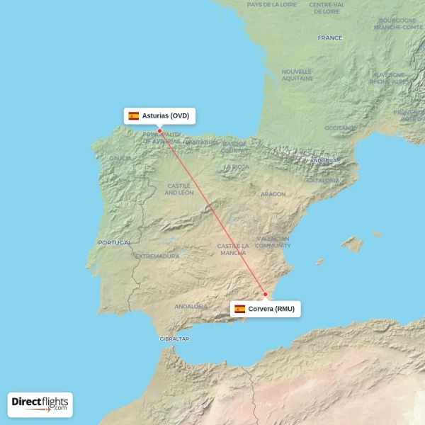 Corvera - Asturias direct flight map