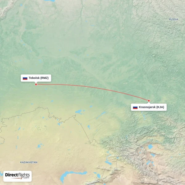 Tobolsk - Krasnojarsk direct flight map