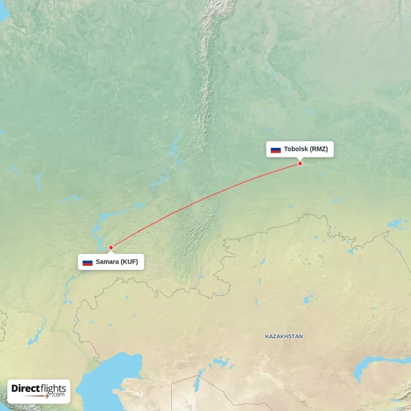 Tobolsk - Samara direct flight map