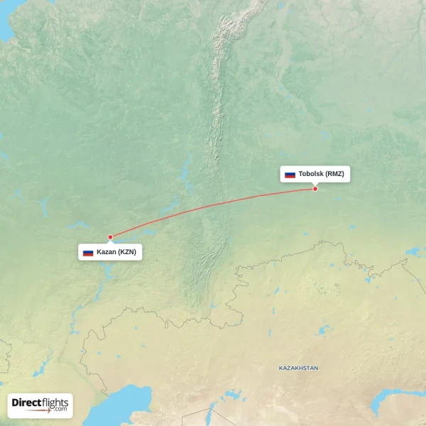 Tobolsk - Kazan direct flight map