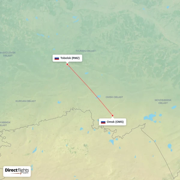 Tobolsk - Omsk direct flight map