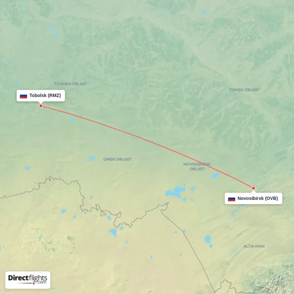 Tobolsk - Novosibirsk direct flight map