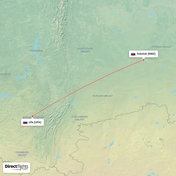 Tobolsk - Ufa direct flight map
