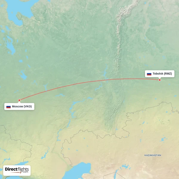 Tobolsk - Moscow direct flight map