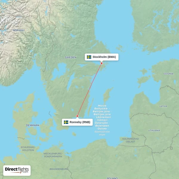 Ronneby - Stockholm direct flight map