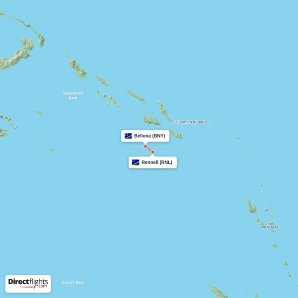 Rennell - Bellona direct flight map