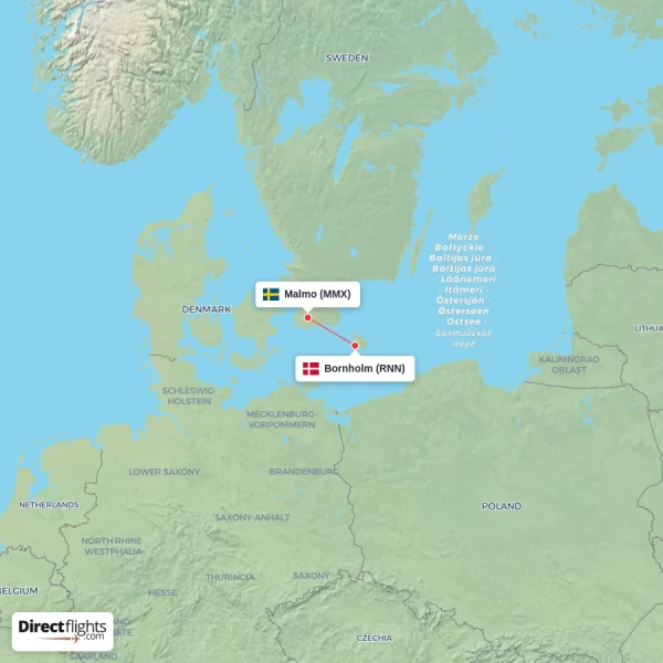 Bornholm - Malmo direct flight map