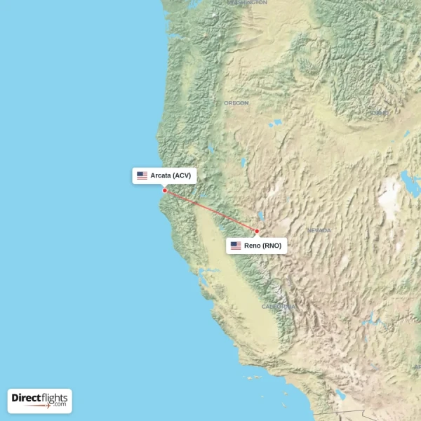 Reno - Arcata direct flight map