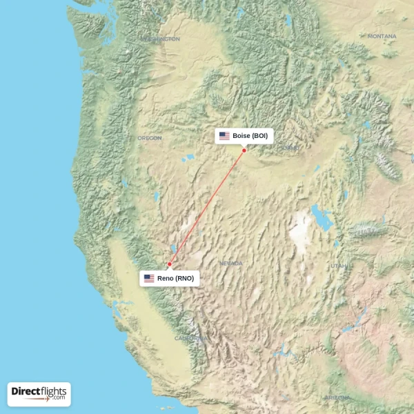 Reno - Boise direct flight map