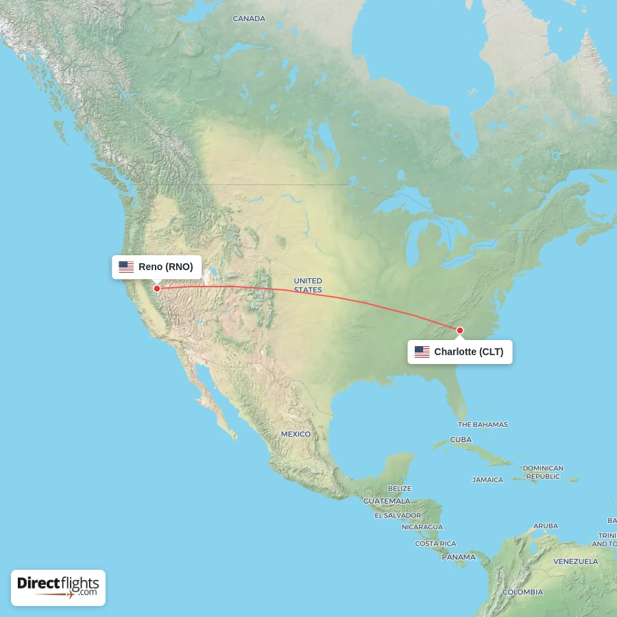 RNO - CLT route map