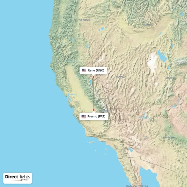 Reno - Fresno direct flight map