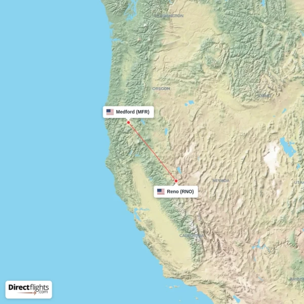 Reno - Medford direct flight map
