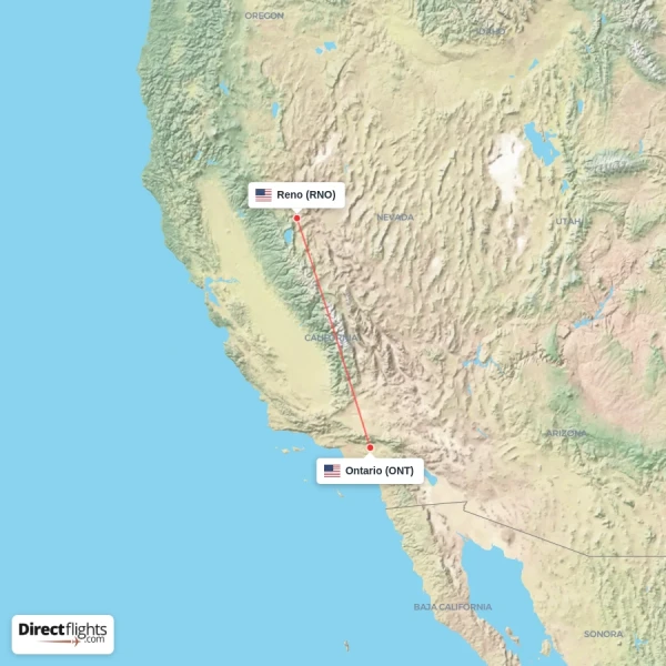 Reno - Ontario direct flight map