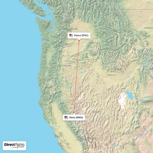 Reno - Pasco direct flight map