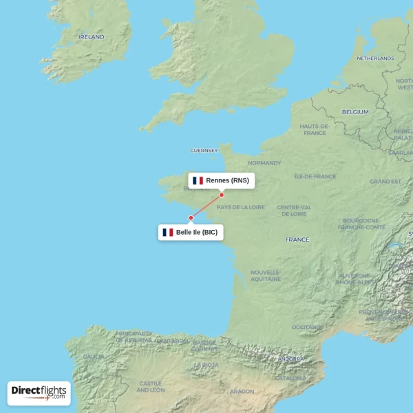 Rennes - Belle Ile direct flight map
