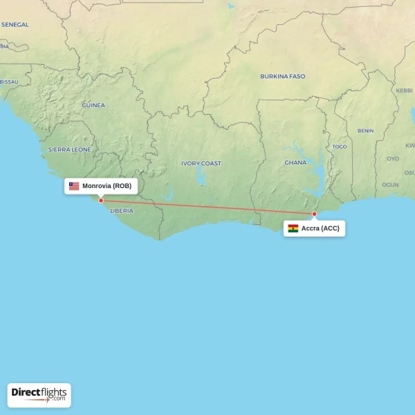 Monrovia - Accra direct flight map