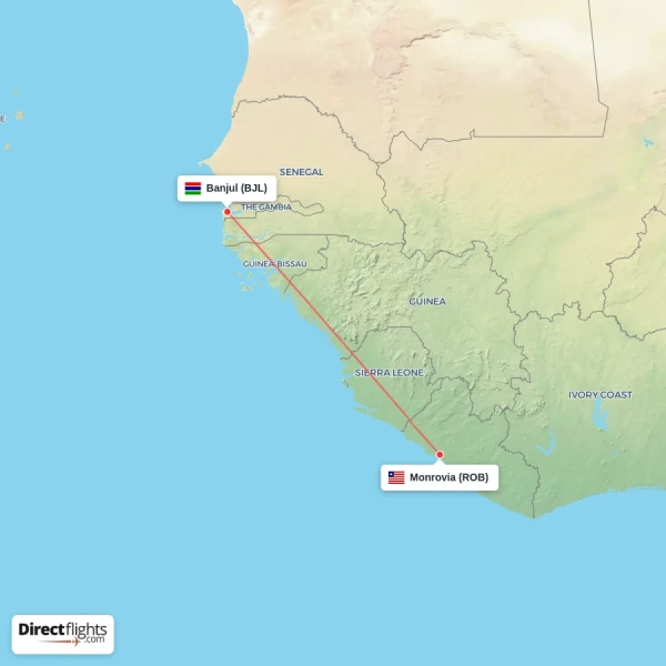 Monrovia - Banjul direct flight map