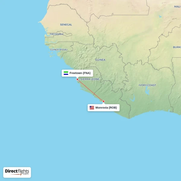 Monrovia - Freetown direct flight map