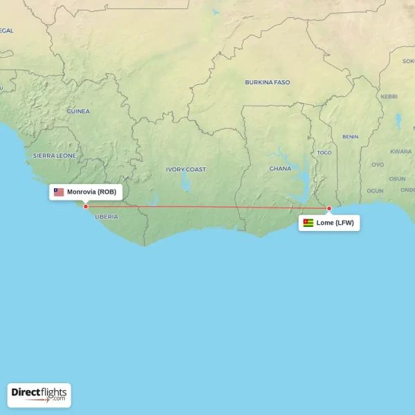 Monrovia - Lome direct flight map
