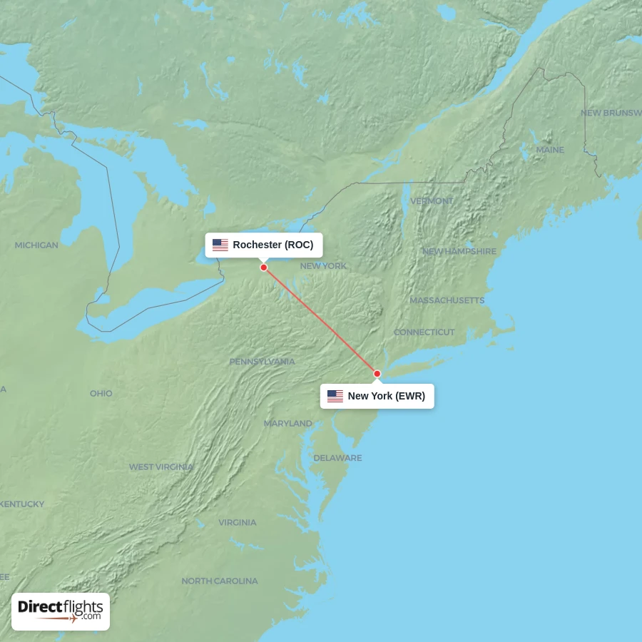ROC - EWR route map