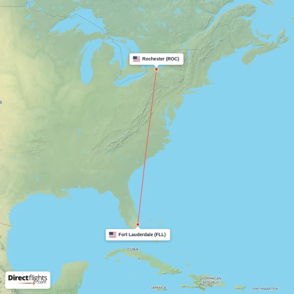 Rochester - Fort Lauderdale direct flight map