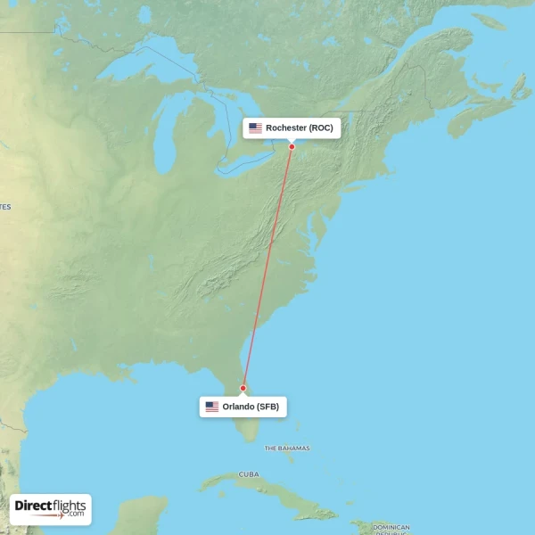 Rochester - Orlando direct flight map