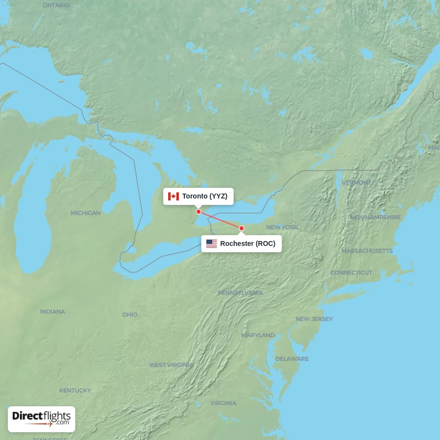 ROC - YYZ route map
