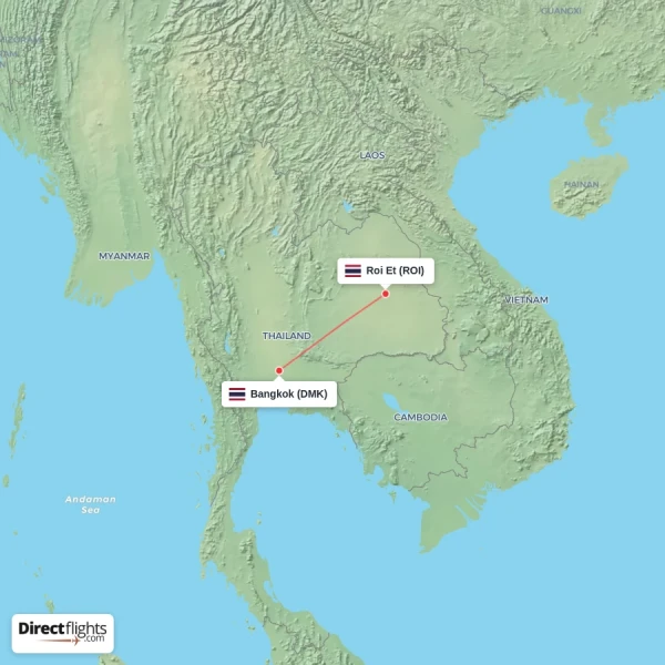 Roi Et - Bangkok direct flight map