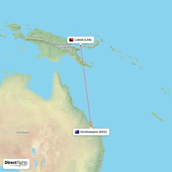 Rockhampton - Lablab direct flight map