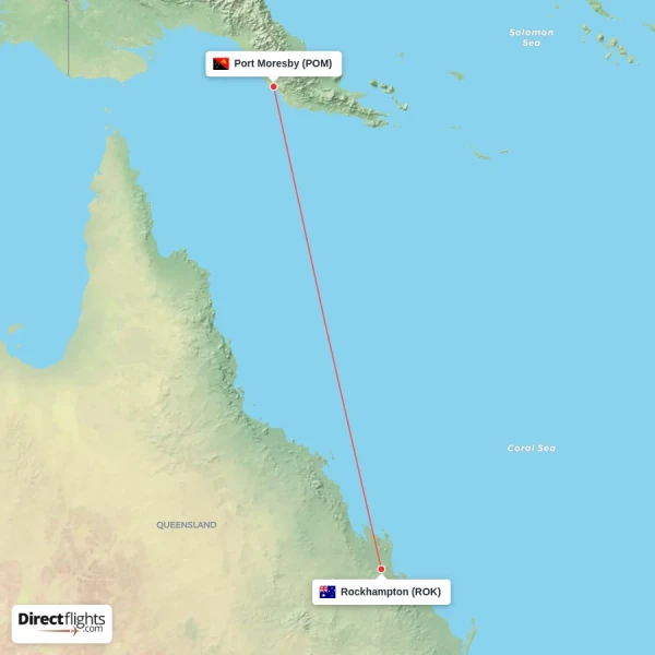 Rockhampton - Port Moresby direct flight map