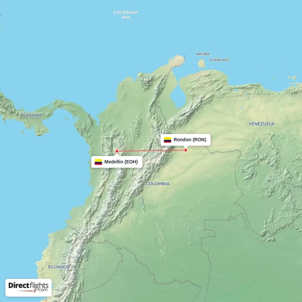 Rondon - Medellin direct flight map