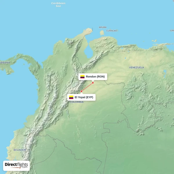 Rondon - El Yopal direct flight map