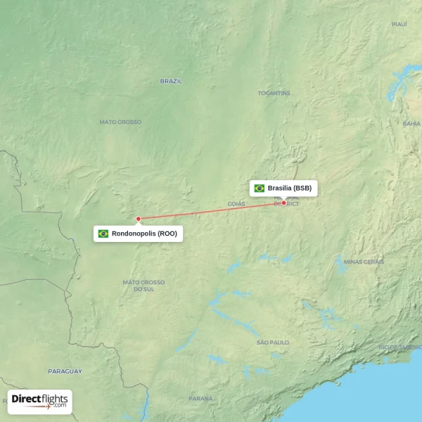 Rondonopolis - Brasilia direct flight map