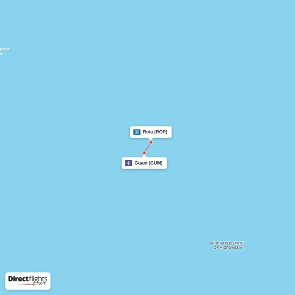 Rota - Guam direct flight map