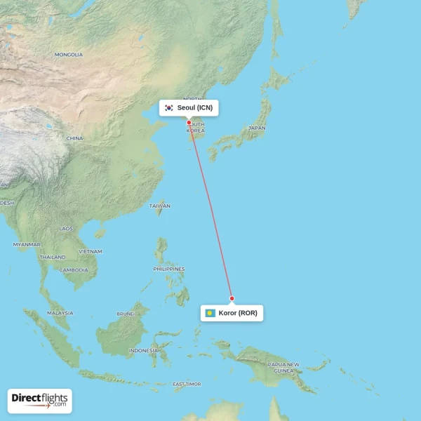 Koror - Seoul direct flight map