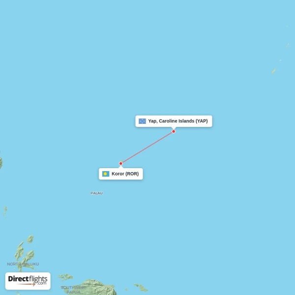 Koror - Yap, Caroline Islands direct flight map
