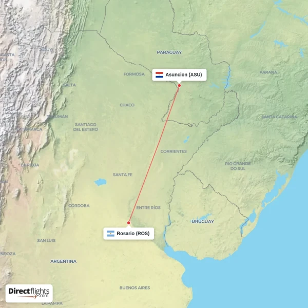 Rosario - Asuncion direct flight map