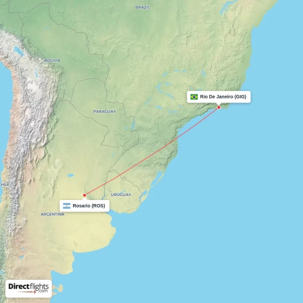 Rosario - Rio De Janeiro direct flight map