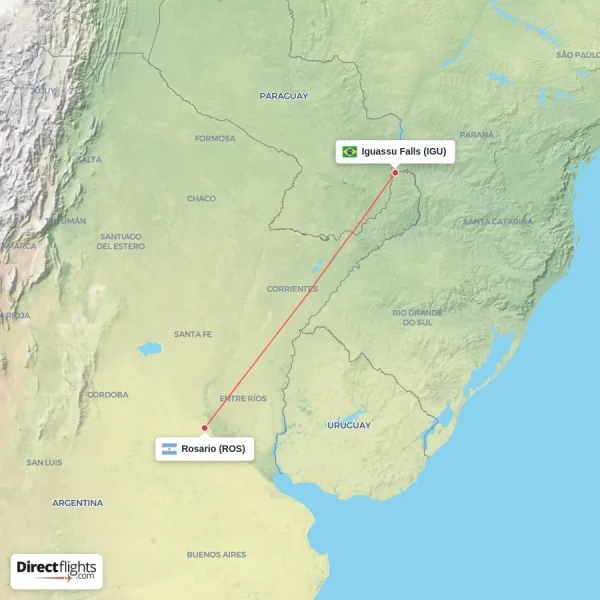 Rosario - Iguassu Falls direct flight map